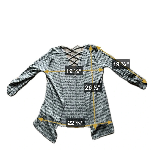 Open Front Cardigan Long Ruche Sleeve Criss Cross Open Back Slit Side Small - Picture 8 of 10